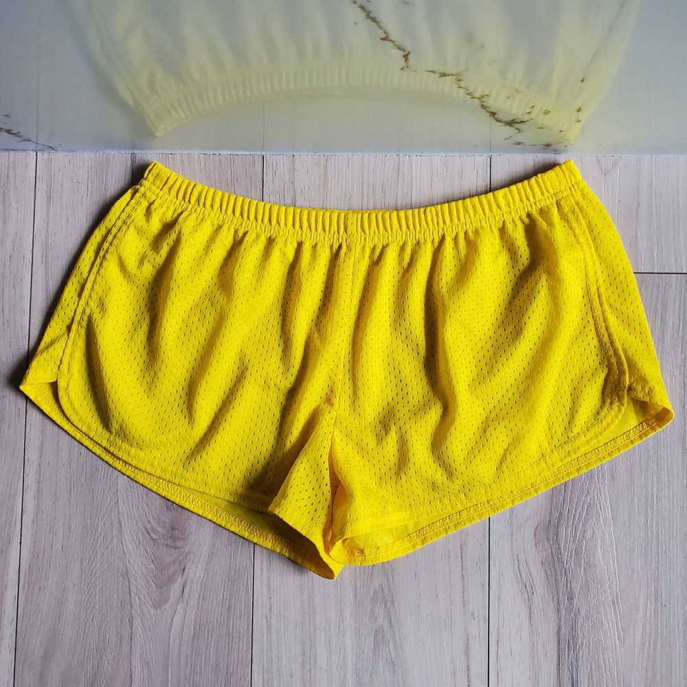 Soffe Mesh Shorts Womens XL Yellow Low Rise Elastic Waist Cheer Running Gym 90s